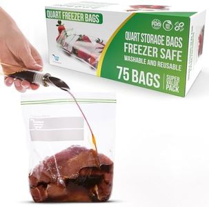 Stand-Up Freezer Bags Quart Size Resealable 75 count Extra Strong 2Mil Thick and Leak Proof Bags 1 Quart With Double Zipper Perfect for Berries Fruit