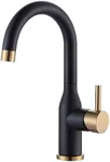 WOWOW Bar Sink Faucet Black and Gold Modern Single Handle Bar Faucet 1 Hole Small Kitchen Sink Faucet 360 Swivel RV Sink Faucet Mini Bar Tap with Water Supply Hoses