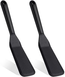 2 Pack Small Omelette Turner - Thin Egg Flipper, Silicone, Heat Resistant, Non Stick, Black, Long, Crepe & Pancake Spatula for Omelet, Pancakes, Burgers, Pizza, Steak, Crepes