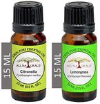 All Naturals 2-in-1 Natural Mosquito-Repellent Kit | Citronella and Lemongrass Essential Oils (15 ML each) | 100% Pure for Mosquitos, Alertness, Room & Linen Sprays