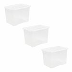 JMS we create smile 80 Litre Crystal Clear Plastic Storage Box With Secure Clip on Lid/School, Office, Home/Stackable Organizing Box/Container/Large Box (Pack of 3)