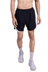 FUAARK 2 in 1 Compression Shorts for Men for Gym, Sports, Running & Cycling Activities with Pocket (Black with White, M)