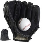 LeapBeast Baseball Glove with 1 Ball, Sports Batting Gloves 10.5 inch/11.5inch/12.5inch, PU Leather Left Hand Catcher's Mitt for Kids Youth Adults (Black, 10.5inch)