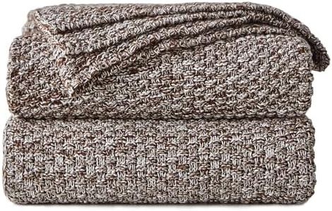 Longhui bedding Coffee Knitted Throw Blanket for Couch - Soft, Cozy Machine Washable 100% Cotton Sofa Knit Blankets, Heavy 3.0lb Weight, 50 x 63 Inches, Coffee and White Color.