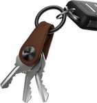 KeySmart Mini Leather Key Organizer Keychain Holder - Brown Leather Key Holder for Keychain Carabiner Clip Included, Key Smart Key Holder Key Case Key Ring, Attach Car Key Fob - Up To 5 Keys, Brown