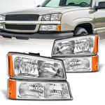 AS Headlight Assembly for 2003 2004 2005 2006 Chevy Silverado/ 03 04 05 06 Avalanche 1500 2500 3500 Headlights Driver and Passenger Side Headlamp Replacement Pair - Not Fits Body Cladding Models