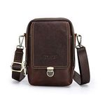 Contacts Mens Mini Crossbody Waist Pack Leather 6.7 inch Phone Wallet Anti-Theft Lock Belt Bag for Men Small Messenger Shoulder Bag for Travel Camping Brown