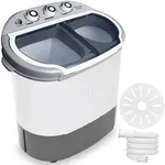 Compact Home Washer & Dryer, 2 in 1 Portable Mini Washing Machine, Twin Tubs, 11lbs. Capacity, 110V, Spin Cycle w/Hose, Translucent Tub Container Window, Ideal for Smaller Laundry Loads