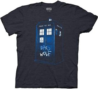 Ripple Junction Doctor WHO Bad Wolf Tardis Graffiti Adult TV Show T-Shirt Officially Licensed X-Large Heather Navy