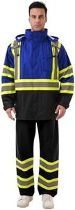 DPSAFETY Hi Vis Safety rain Jacket，Reflective Class 3 Rain coat with Inner Mesh Lining and Pockets High Visibility Waterproof work Rain Suits for men&women（Blue,4XL/5XL）