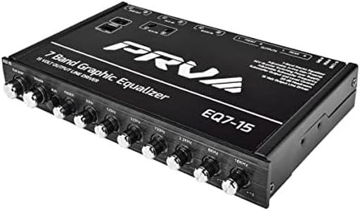 PRV AUDIO EQ7-15 7 Band Graphic Equalizer 15 Volt RCA Line-Level Output with Fader and Subwoofer Level Control for Car Audio