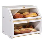 HOMEKOKO Double Layer Large Bread Box for Kitchen Counter, Wooden Large Capacity Bread Storage Bin (White)