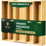 Bamboo Kitchen Drawer Organizer - Expandable Silverware Organizer/Utensil Holder and Cutlery Tray with Grooved Drawer Dividers for Flatware and Kitchen Utensils (Natural, 5 Slots)