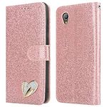 iPEAK Case Compatible For Alcatel 1 2021, Alcatel 1 Case (5.0'') Shiny Leather Bling Glitter Book Flip Stand Card Wallet Protective Cover For Alcatel 1 Phone (Rosegold)