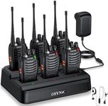 eSynic Professional Walkie Talkies 5KM Long Range 2 Way Radio Rechargeable 16 Channels Walkie Talkie with Earpiece Professional Walkie Talkies for Camping Hiking Family Adults Kids etc (6 Pack)