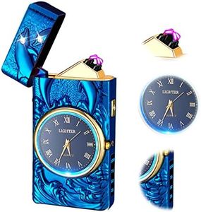 TIKIUKI Cool lighters Windproof Lighter arc Lighter Electric lighters Rechargeable Flameless Plasma Lighter with Battery Indicator, lighters for Men (Blue)