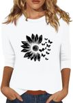 3/4 Sleeve Tops for Women Cute Sunflower Dandelion Prints 3/4 Length Sleeves Tops for Women Crewneck Plus Size Summer Elbow Length Sleeve Blouse Three-Quarter-Sleeve Top Woman