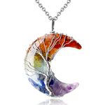 XIANNVXI Crystal Necklace for Women Crescent Moon Necklace Goth Necklace Gothic Gifts Witchy Gifts Healing Crystal Pendant Tree of Life Necklace Jewellery for Women, Crystal