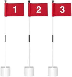 KINGTOP Miniature Golf Flagstick, Practice Putting Green Flags for Yard, Golf Pin Flag Hole Cup Set, 3ft White Flagpole, Indoor | Outdoor, Red Flag Numbered #1 2 3, 3-Pack