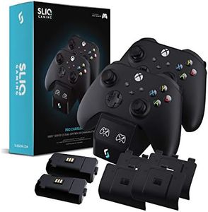 Sliq Gaming Pro MAX Xbox Controller Charger Station [2024 Upgraded] 2x2400mAh (5500mwh) Rechargeable Batteries for Xbox Series/One-X/S/Elite - Charging Station with Four Battery Covers & USB-C Cable