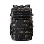 BWBIKE Military Tactical Backpack Large Army Assault Pack Bug Out Bag Survival Daypack with Molle Camo Backpack for Outdoor Camping Trekking Travel Hiking, Black Camouflage