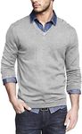 COOFANDY Mens Cotton Sweater V Neck Casual Cable Knit Long Sleeves Pullover Tops Light Grey