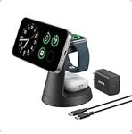 Anker MagSafe Charger Compatible, MagGo 3-in-1 Charging Station, Nano Charging Stand, Qi2 Certified 15W Magnetic Wireless Charger Dock, for iPhone17/16/15/14, Apple Watch,AirPods (Adapter Included)