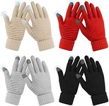 Omisy 4 Pairs Womens Gloves for Cold Weather, Women Valentines Gifts for Her Mom Wife, Winter Warm Gloves with Touchscreen - Black, Red, Grey, Beige
