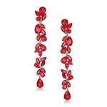 EVER FAITH Wedding Rhinestone Crystal Chandelier Dangle Earrings for Women Brides, Art Deco Marquise Teardrop Bridal Long Drop Earrings for Prom Red Silver-Tone