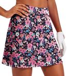 Ekouaer Skort Golf Skirts for Women Tennis Athletic Skirt Inner Shorts Pocket Floral Running Workout Sports Skorts,Black Colorful Print Medium