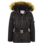 A2Z 4 Kids Kids Girls Puffer Hooded Stylish Detachable Faux Fur Coats - Jacket Belted 582 Black 11-12