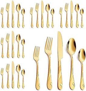 Seeshine Gold Silverware Set for 6, 30-Piece Stainless Steel Flatware Set, Shiny Gold Metal Cutlery Set, Include Spoon, Fork and Knife Set, Dishwasher Safe