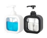 BATH GURU Clear Plastic Countertop/Table Top Liquid Soap Dispenser for Bathroom/Kitchen Pack of 2, 500 Ml, Black & White