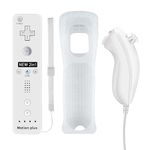 QUMOX Wii Remote Controller and Nunchuck Controller with Silicone Case and Wrist Strap-Fine White