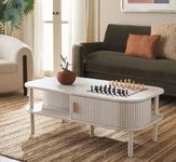 CORSICA DESIGNS Wooden 40x20x16 Modern Oval Storage Coffee Table for Living Room, Waterproof Solid Wood, Ideal for 3-4 Seater Sofa. (Kram_(42x21x18)_White)