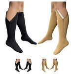 HealthyNees 2 Pairs Set Closed Toe 20-30 mmHg Zipper Compression Fatigue Swelling Circulation Knee Length Socks (L/XL)