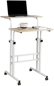 Mind Reader Standing Desk, Adjustable Height, Computer Desk, Laptop Desk, Portable, Rolling, 23.5"L x 19.5"W x 39"H, White