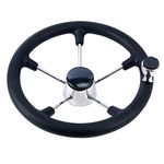 Amarine-made 13-1/2 Inch Boat Marine 5 Spoke Destroyer Steering Wheel with Black Foam Grip and Knob