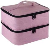 Meichoon Nail Polish Carrying Organizer 2 Layers Storage Holder Case with Adjustable Bottle Compartment 30 Bottles of Gel lamp and Manicure Tools Large Makeup Bag Travel with Removable Divider, Pink