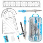 10 Pcs Geometry Set, Math Kit for Student Geometry Set for School Includes Compass, Protractor, Ruler Eraser, Pencil, Pencil Sharpener, Pencil Lead Refills,Clear Case(Blue)