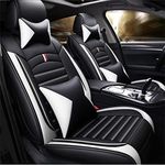 Luxury Car Seat Covers Fit for Murano Hybrid Full Set Faux Leather Front Rear 5-seat Covers Non-Slip Waterproof Deluxe Edition (Black White)