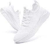 WOHHHW Women Walking Shoes Ladies Running Sneakers Breathable Mesh Sports Shoes Casual Lightweight Gym Lace up Sneakers Fitness Athletic Slip On Comfortable White US Size 9