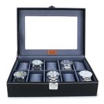 LEDO Leather Men'S And Women'S Watch Box Organizer Case In 10 Slots Of Watches In Black Color (Blackandgray)