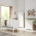 Tutti Bambini Rio 3-Piece Nursery Furniture Set - 2-in-1 Baby Cot Bed, Baby Changing Table with Drawers + Nursery Wardrobe for Baby Storage, Baby Furniture Set Nursery, Baby Storage (White)