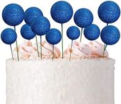 35 PCS Glitter Balls Cake Topper Foam Ball Cake Picks Mini Balloon Cupcake Insert Bubble Balls DIY Decoration for Wedding Anniversary Birthday Party Baby Shower (Glitter Blue)