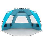 Easthills Outdoors Instant Shader Enhanced Deluxe XL Beach Tent Easy Set Up 4-6 Person Popup Sun Shelter 99" Wide for Family UPF 50+ Double Silver Coating with Extended Zippered Floor Pacific Blue