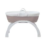 Shnuggle Dreami Moses Basket and Stand | Bedside Crib Sleeper with 3 positions | Breathable airflow covers | Modern Curve Stand | Taupe and White Stand