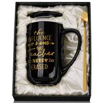 Best Teacher Gifts for Men Women, Funny Graduation Retirement Appreciation End of Year Christmas Gift for Teachers from Student, 18Oz Large Black Ceramic Teacher Mug, Metallic Glaze, Lid, Card, Boxed