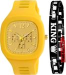 Acnos Polyurethane Premium Brand - Square Yellow Dial Analog Silicon Strap Addi Stylish Designer Analog Watch For Boy With Bracelete Pack Of 2, Yellow Band