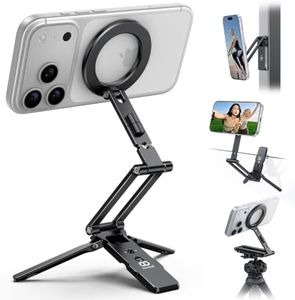 Lamicall 360° for Magsafe Tripod Stand - [Upgraded Dual-Side Magnetic] Aluminium Magnetic Phone Stand for iPhone 17/16 Pro Max, Cell Phone Desk Mount with 1/4" Screw, Arca & Hook for Vlog Travel Black